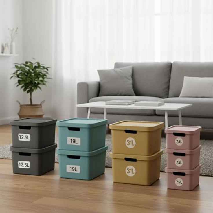Plastard Aufbewahrungsboxen 7,5 L, 4er-Set, beige, BPA-frei, stapelbar, mit Deckel – Robuste Kunststoffbox für Küche, Bad, Büro, Kinderzimmer – Bild 4