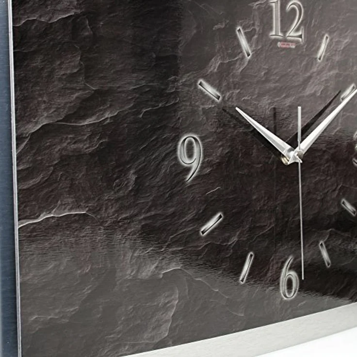 Kreative Feder 3D Designer Wanduhr Schiefer-Optik schwarz - flüsterleise Funkuhr Größe 50x30 cm in modernem Design – Bild 4