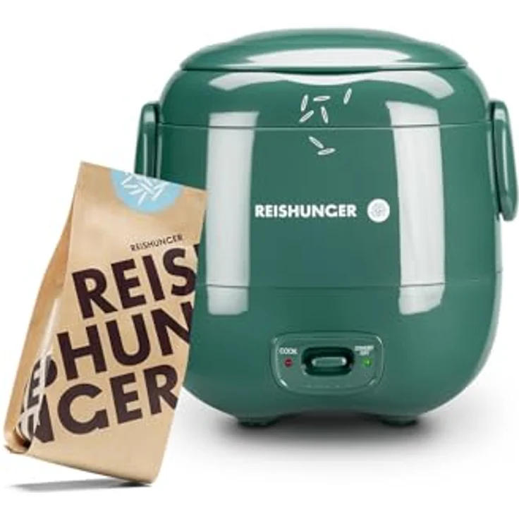 REISHUNGER Mini Reiskocher Starter Set - 0,3 L - Elektrischer Reiskocher für 1-2 Portionen in Waldgrün - Inklusive 8 Reissorten für vielfältigen Genuss – Bild 1