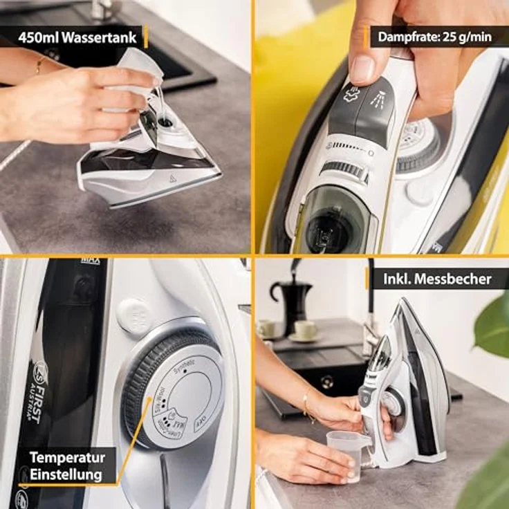 TZS First Austria Dampfbügeleisen I 3100W Keramiksohle Selbstreinigung I Vertikaldampf Anti-Kalk grau – Bild 4