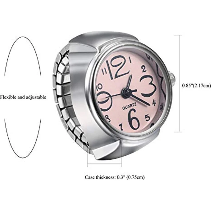 JewelryWe Ringuhr Fingeruhr für Herren und Damen, Elastisches Metallband, Runde Analog Quarz Uhr in Pink – Bild 5