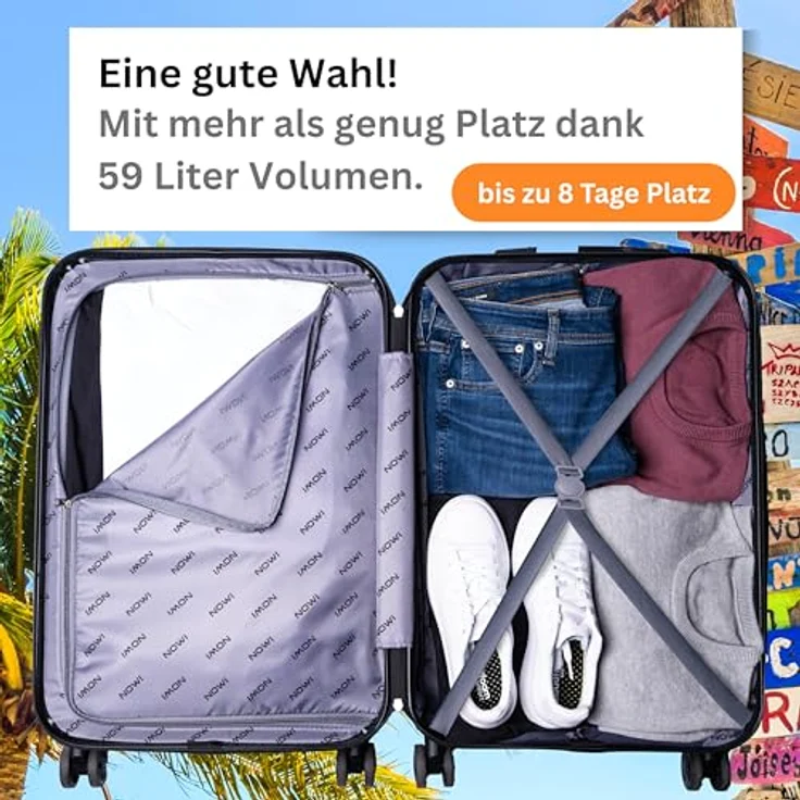 NOWI Las Palmas Koffer L – 59L Ultraleicht Hartschalenkoffer mit 8 360° drehbaren Rollen, wasserabweisend, orange – Bild 3