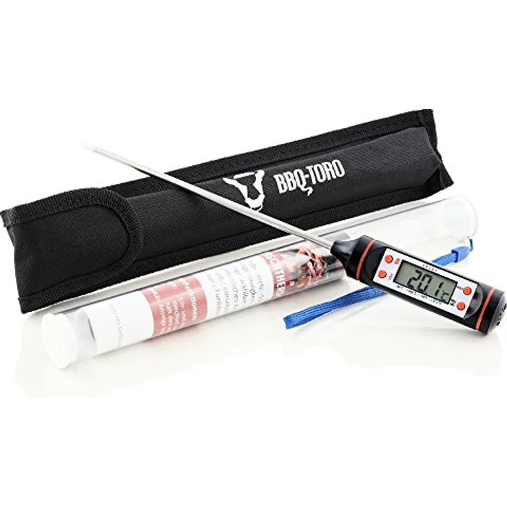 BBQ-Toro Grillthermometer für Steak, Fleisch | digitales Bratenthermometer -40 °C bis 300 °C | Thermometer für Kerntemperatur Meat, Einstichthermometer mit LCD Display und praktischer Stofftasche