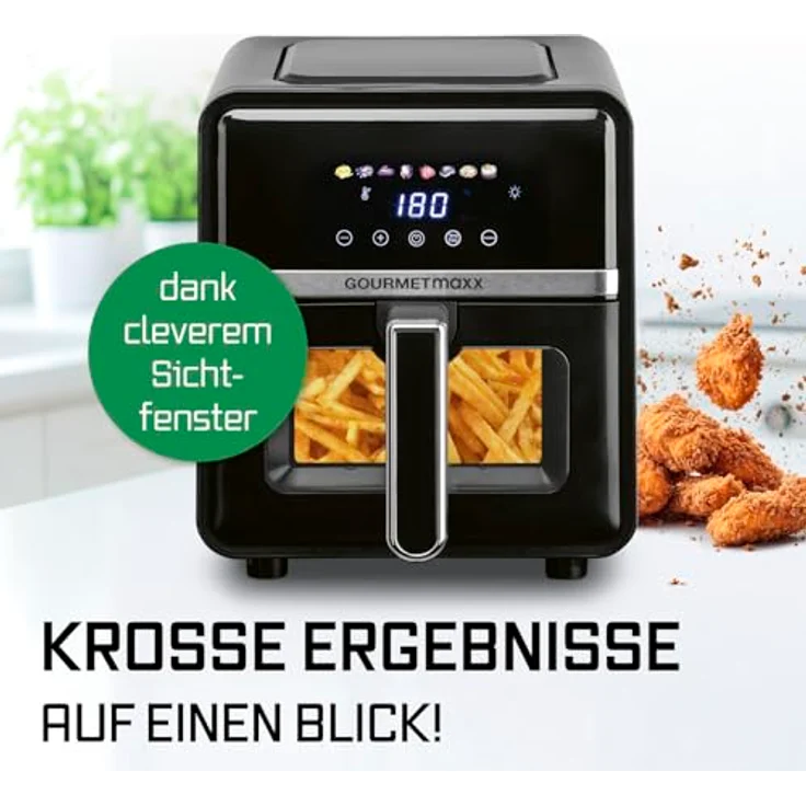 GOURMETmaxx Heißluftfritteuse 5 L, Airfryer mit 6 Funktionen, 8 Programmen, Farbdisplay mit Touch-Funktion, für max. 4 Personen, inkl. 10 Backpapierschalen – Bild 3