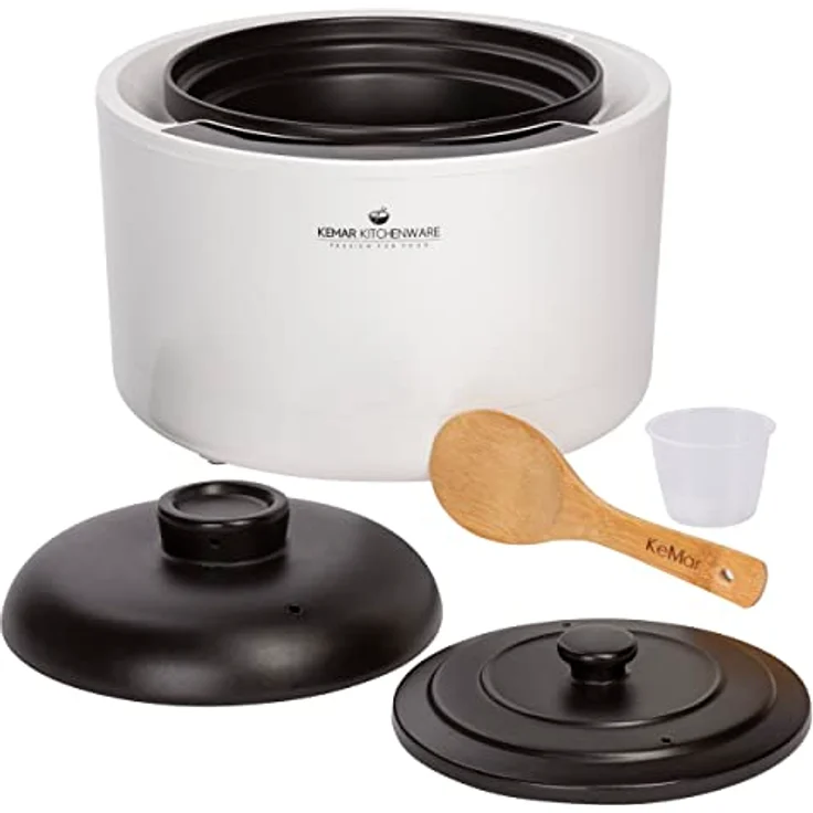 KeMar Reiskocher 2,5l mit Keramiktopf - Topf besteht vollständig aus Keramik (Donabe, Tonkeramik, Tontopf, Keramiktopf) - Weiß, 900W - Schongarer, Dampfgarer, Warmhaltefunktion (KCC-280) – Bild 4