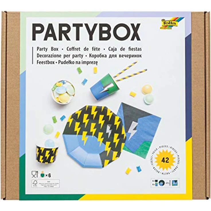 folia 45303 - Party - Box Boys, 42 Teile (für ca. 6 Personen), schöne Tischausstattung für Geburtstage, Feste und vielen weiteren Anlässen – Bild 1