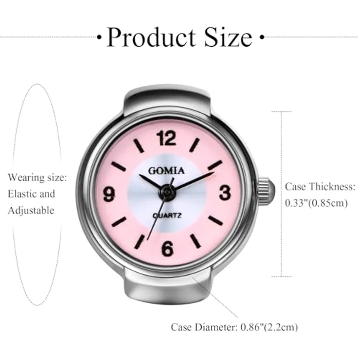JewelryWe Ringuhr Frauen, Elastische Analog Quarz Fingeruhr mit Rosa Zifferblatt und Legierungsband, 10m wasserdicht – Bild 4