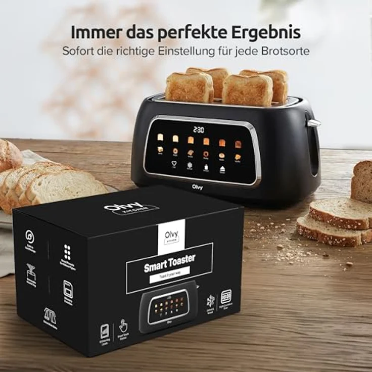 Olvy Premium Toaster mit LCD-Display, Timer & 6 Programmen – Extra breite Schlitze für Bagels – Schwarz – 1500W – Bild 3