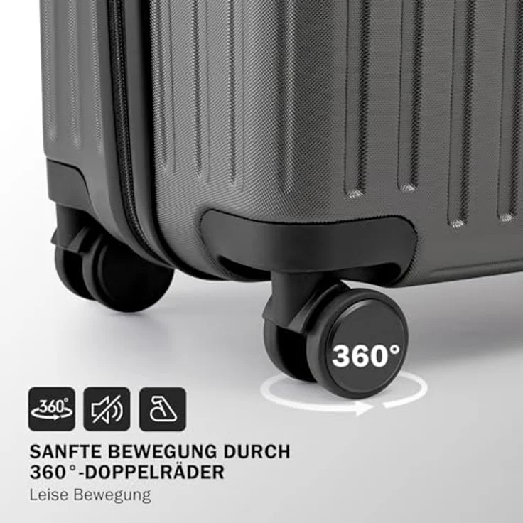 COOLIFE Kofferset, 3-teiliges Hartschalen-Reisekofferset aus ABS mit TSA-Schloss, Teleskopgriff und 4 Zwillingsrollen, schwarz – Bild 5