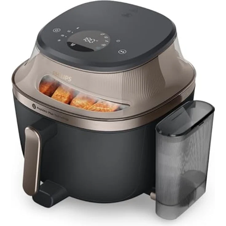 Philips Heißluftfritteuse NA547/07 Steam Airfryer 5000 Series, 7,2L, 2000 W, mit Dampfgarfunktion und RapidAir Plus Technologie, Schwarz/Gold – Bild 3