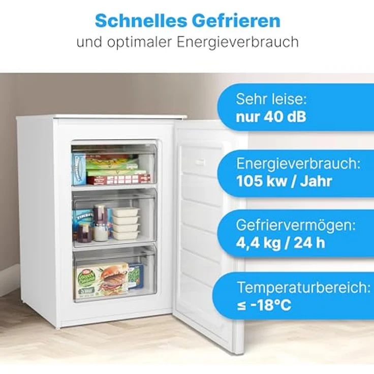 Bomann® Gefrierschrank 87L | Gefrierschrank klein mit Temperaturbereich ≤ -18°C | 3 Schubladen | Tiefkühlschrank mit wechselbarem Türanschlag | Freezer Tiefkühlschrank klein GS 7253 weiß – Bild 4