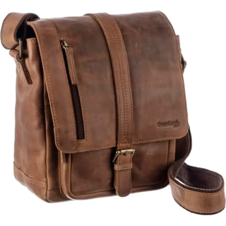 Greenland Nature Montenegro Umhängetasche aus 100% Leder, 22 cm x 12 cm x 28 cm, braun