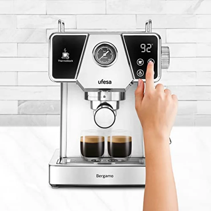 Ufesa Bergamo, Espressomaschine und Cappuccino, Touchscreen, Druck 20 bar, 1350 W, Thermoblock-System, verstellbarer Verdampfer, gemahlener Kaffee, Tank 1,8 l, automatische Abschaltung Stahl – Bild 3