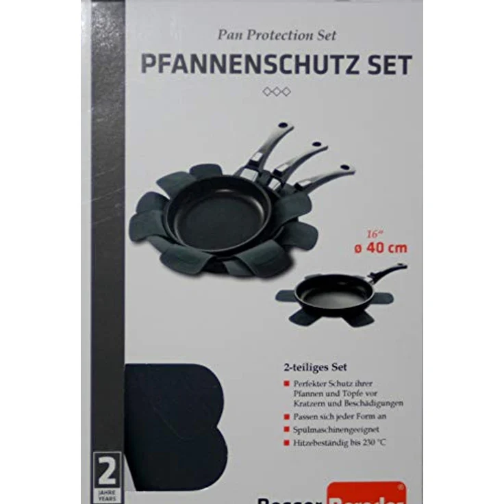 Berndes Silikon-Pfannenschutz-Set, 2 Stück, hitzebeständig bis 230 °C, grau, 40 cm Durchmesser, spülmaschinengeeignet – Bild 2