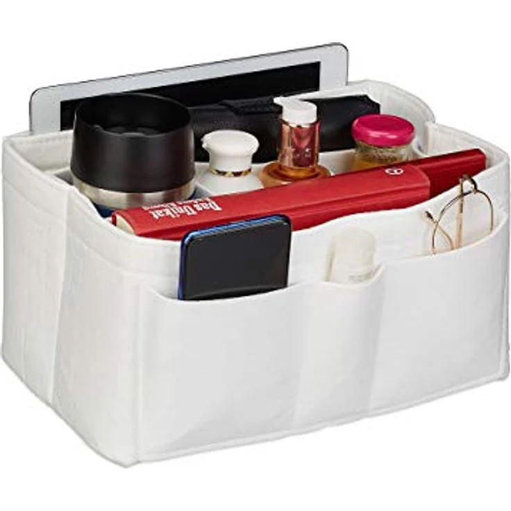 relaxdays Handtasche Taschenorganizer Filz weiß, Größe S, mit 4 Außentaschen und 3 Innentaschen für Ordnung in der Handtasche – Bild 1