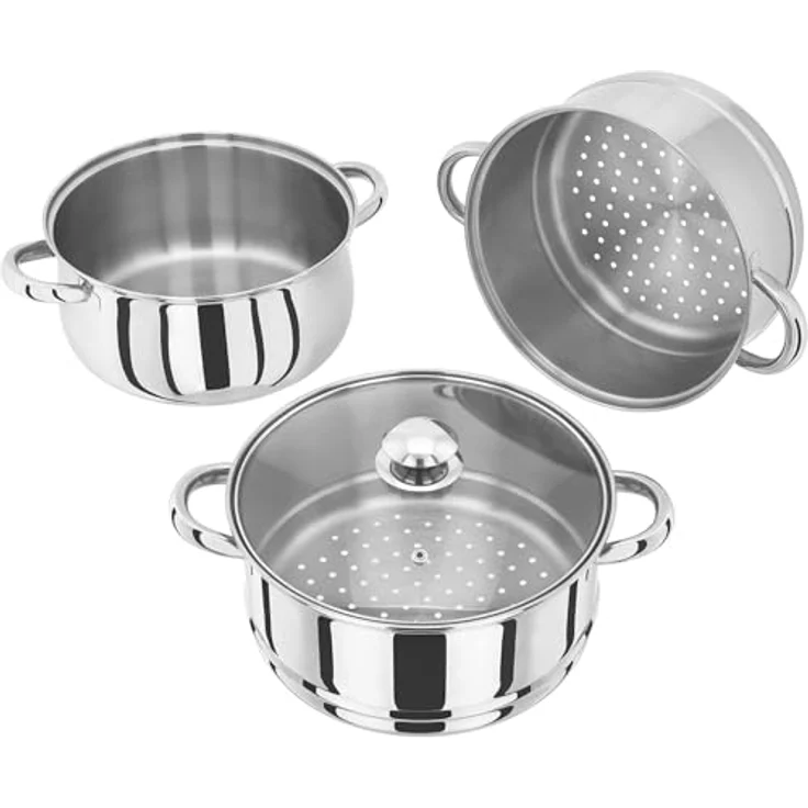 Judge 3 Stöckiger Dampfgarer-Set mit Glasdeckel, silber, 24 cm – Bild 2