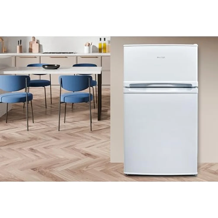 MEDION Mini Kühl-Gefrierkombination (85 Liter, 61L Kühlteil, 24L Gefrierteil, freistehend, 40 dB, transparente Gemüseschublade, Türanschlag wechselbar, MD 37689) weiß - Preisvergleich – Bild 2