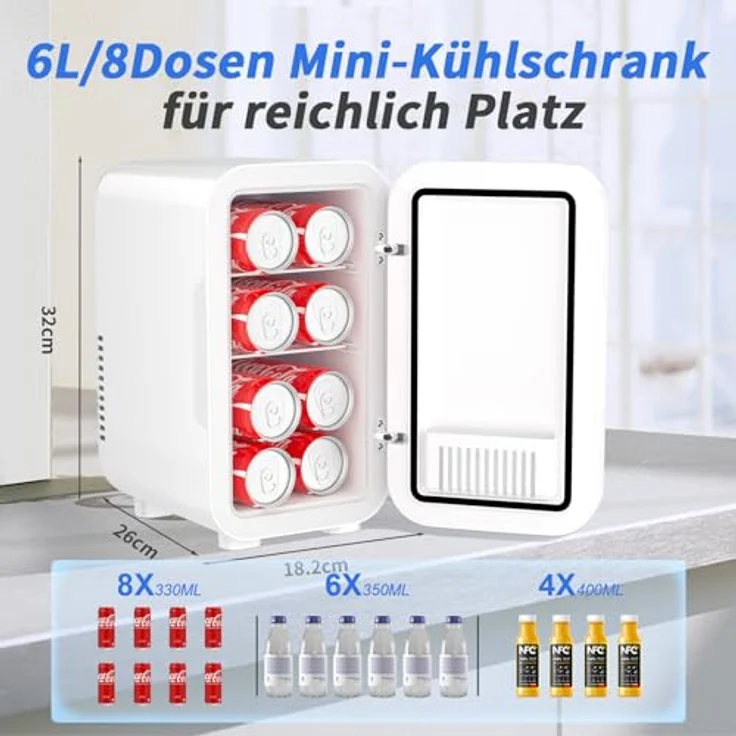 YASHE Mini-Kühlschrank 6 Liter, tragbarer thermoelektrischer Kühler für Schlafzimmer, Hautpflege und Getränke, weiß – Bild 2