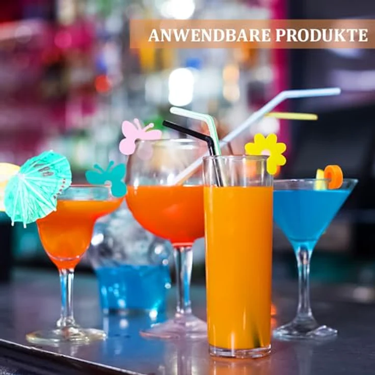 Ouprisks Glasmarkierer, 70er Set Wiederverwendbare Silikon Glasmarkierer, Bunte Designs für Weingläser, Sektgläser und Cocktailgläser – Bild 5