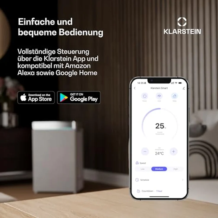 Klarstein AireLux Mobile Klimaanlage 9.000 BTU, 3-in-1: Kühlung, Entfeuchter & Ventilator, für Räume bis 33 m², Smart App & Sprachsteuerung, Grau – Bild 4
