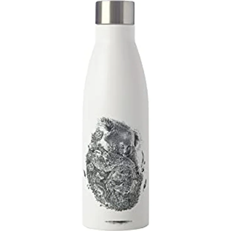 Maxwell & Williams Marini Ferlazzo Isolierte Edelstahl Trinkflasche mit Galah Design, Doppelwandiger Edelstahl, Weiß, 500 ml, Auslaufsichere Isolierflasche