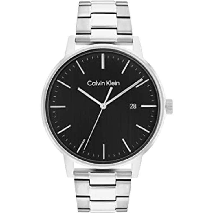 Calvin Klein Quarzuhr mit Silbernes Edelstahlarmband, Schwarzes Zifferblatt - 25200053