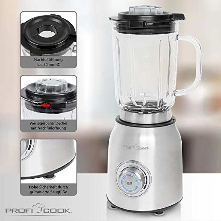 ProfiCook PC-UM 1207 Standmixer, 1200W, 1,75l, Glasbehälter, Longlife-Profi Motor, edelstahl – Bild 3