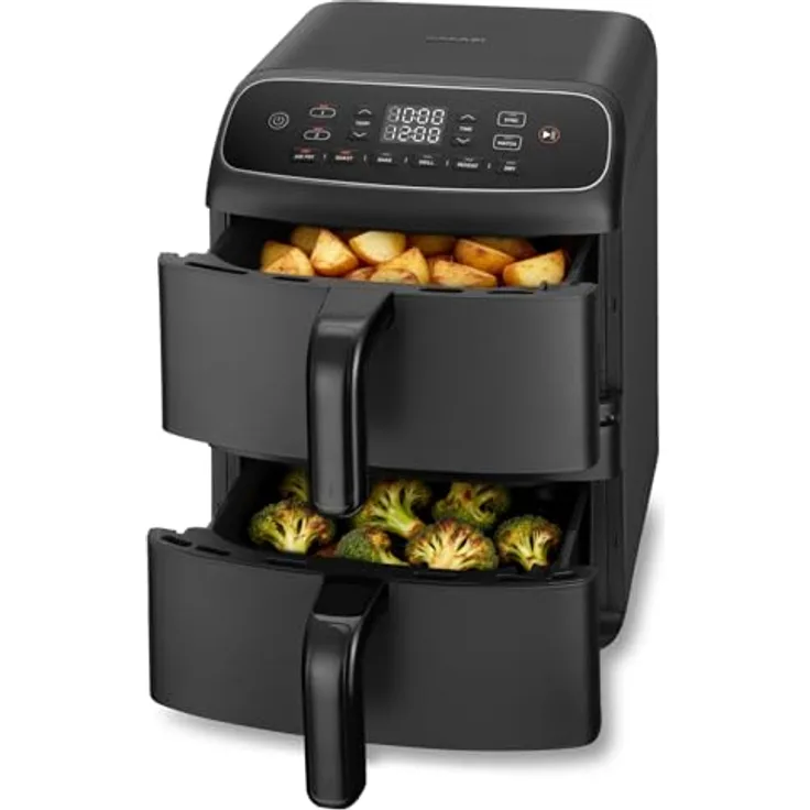 COSORI Turbo Tower Compact, Heißluftfritteuse mit 2 Kammern, 8,6 L, PFAS-freie Keramikbeschichtung, intelligente Temperatursteuerung, Doppelkammer-Design