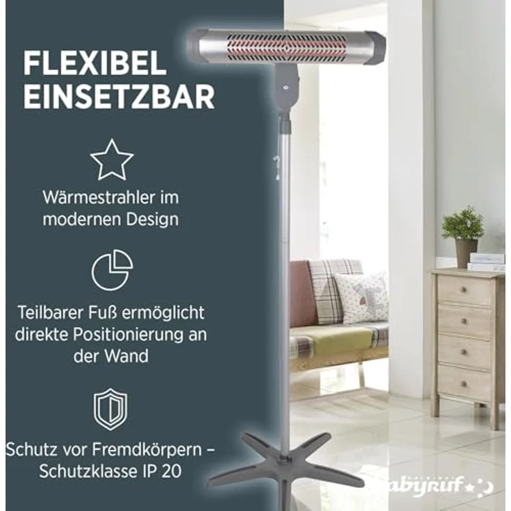 Heizstrahler mit modularem Fuß und stabiler Wandhalterung 800 Watt, Heizstrahler – Bild 5