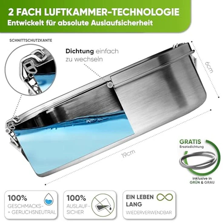 Blockhütte Brotdose 1200 ml, inkl. Austauschdichtung & Trennwand, Edelstahl, silber – Bild 5