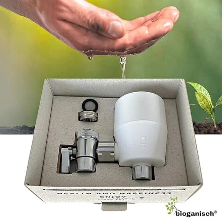rivaALVA-S Viva Wasserhahnfilter, weiß, mit biologisch abbaubarem Gehäuse und Blockaktivkohle, filtert Schwermetalle, Medikamente, Chlor und mehr – Bild 2