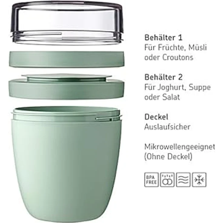 Mepal | Lunchpot Ellipse Mixed | Nordic Black + Vivid Lilac | Müslibecher to go | Unterteilung für Joghurt & Müsli | 500 ml + 200 ml | Geeignet für Gefrierschrank, Mikrowelle & Spülmaschine – Bild 2
