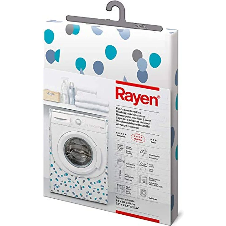 Rayen Schutzhülle für Waschmaschine, Frontladung, Weiß mit Motiv Blaue Punkte und graue Konfetti, 84 x 60 x 60 cm – Bild 2