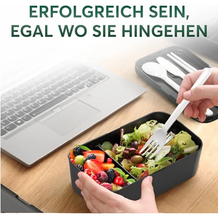 UMAMI Lunchbox Bento für Erwachsene, auslaufsichere Brotdose mit Fächern, inklusive Besteck und 2 Saucenbehältern, ideal für Meal Prep und Snacks – Bild 7