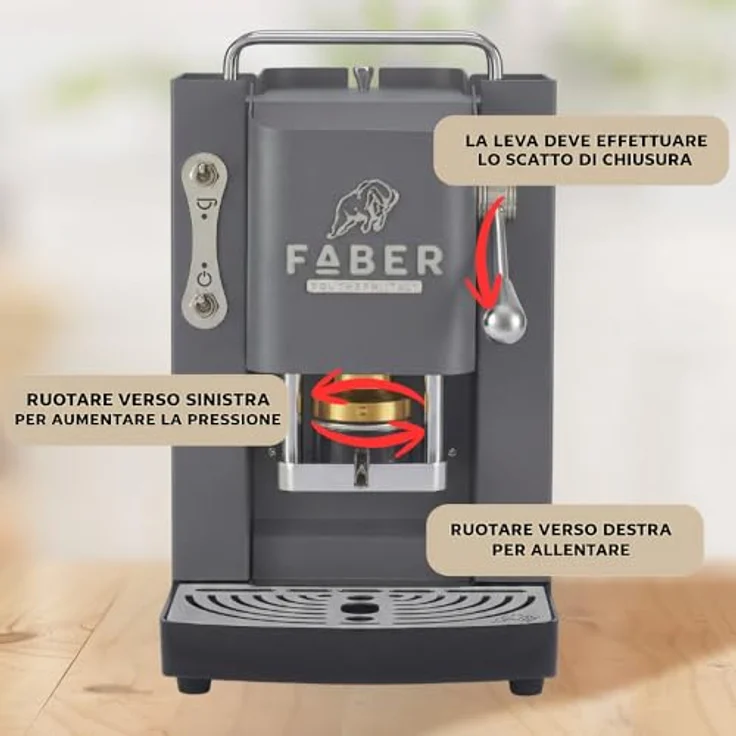 Faber Coffee Machines Pro Deluxe 3.0 Chrom Kaffeepadmaschine, kompatibel mit 44 mm ESE-Pads, Wassertank aus Glas, magnetisch abnehmbare Brühgruppe und Auslauf – Bild 7
