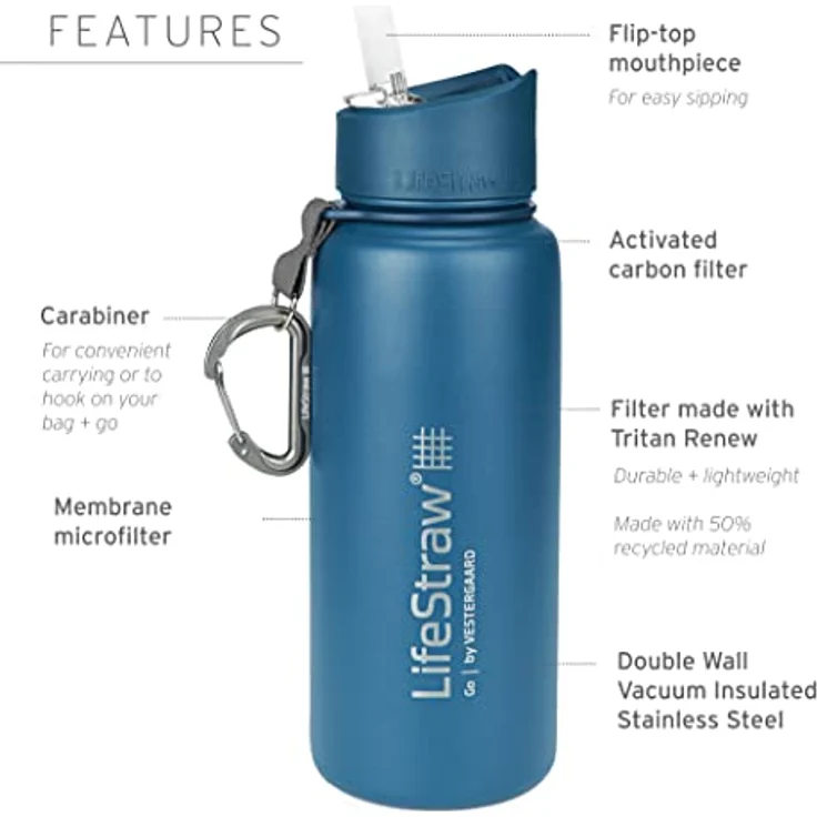 LifeStraw Go Stainless Steel Edelstahlflasche isoliert mit Filter in weiß Weiß – Bild 3