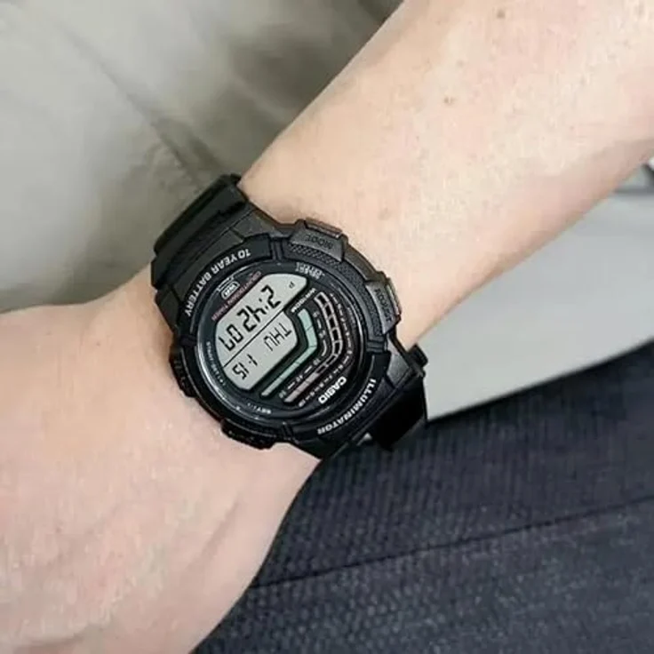 Casio Herren Digital Quarz Armbanduhr Casio Collection, multifunktionale Sportuhr mit schwarzem Gehäuse und Kunststoffarmband, wasserdicht bis 10 bar, 44 mm Gehäusedurchmesser – Bild 4