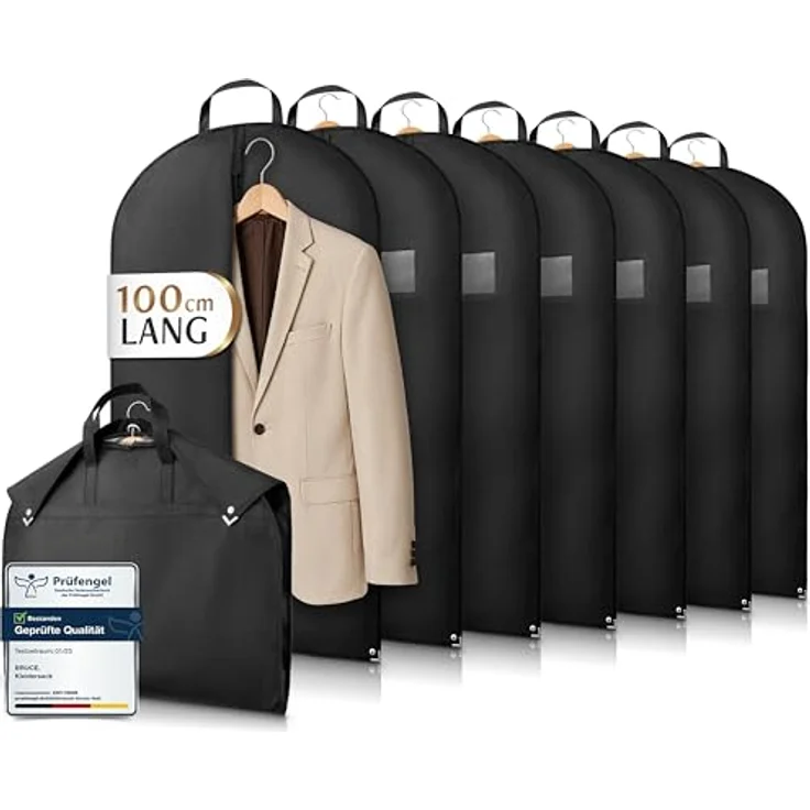Bruce.® 7x Kleidersack Kurz 100x60cm – Atmungsaktive Kleiderhülle aus wasserabweisendem Vliesstoff für Anzug, Jacke & Hemd – 120 GSM Materialstärke – Schwarz – Bild 1