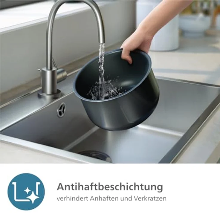 Philips 3000 HD3093/80, Reiskocher für 2-3 Personen, Schwarz/Silber, 0,85 l, 600 W, 8 Programme, Antihaftbeschichtung – Bild 7