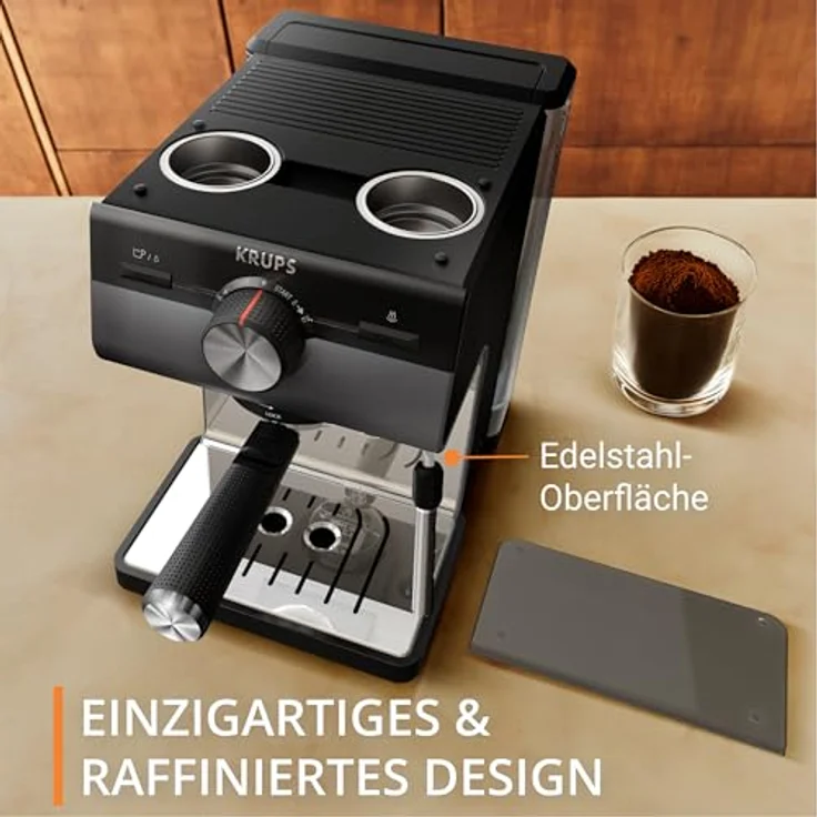 Krups Authentic+ Espresso-Siebträgermaschine, 15 bar, intuitive Bedienung, raffiniertes Design, Dampfdüse, Dark Silver/Edelstahl, XP384G10 – Bild 5