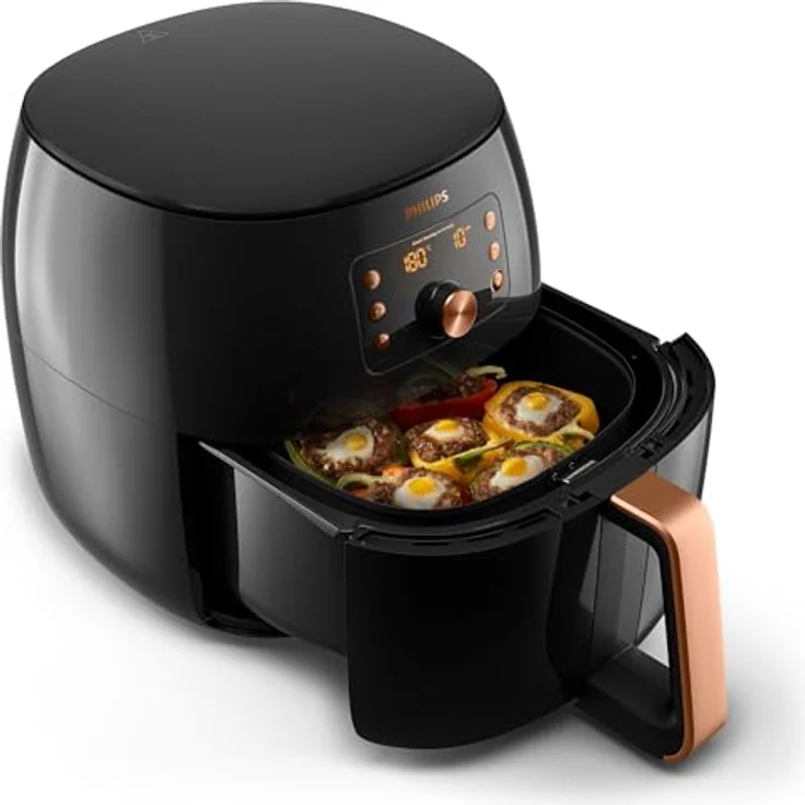 Philips HD9867/90 Heißluftfritteuse, ohne Öl, 2225 Watt, 1,4 kg, Kunststoff, schwarz, kupfer – Bild 4