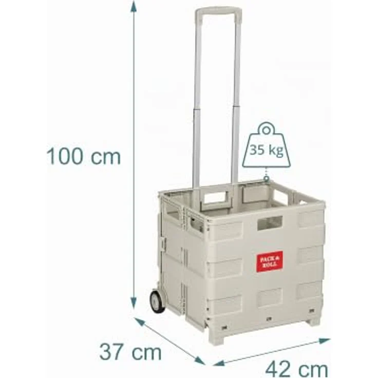 Relaxdays Einkaufstrolley, zusammenklappbar, Einkaufswagen mit Rollen, beige, hohe Traglast bis 35 kg, Teleskopgriff – Bild 4