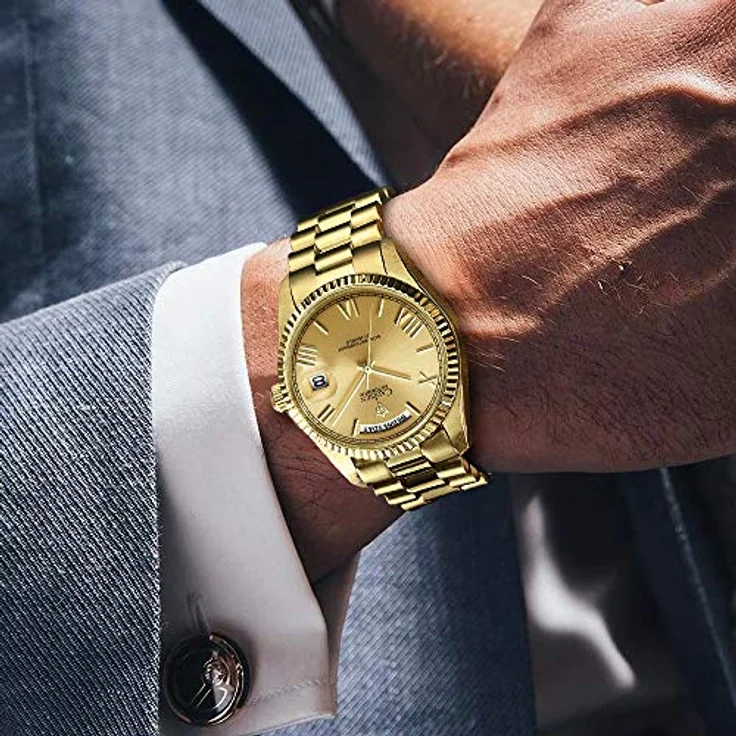 CADISEN Automatik Uhr Herren MIYOTA 8285, Mechanische Automatikuhr mit Saphirglas, Edelstahlarmband, goldfarben, wasserdicht bis 100 m – Bild 5