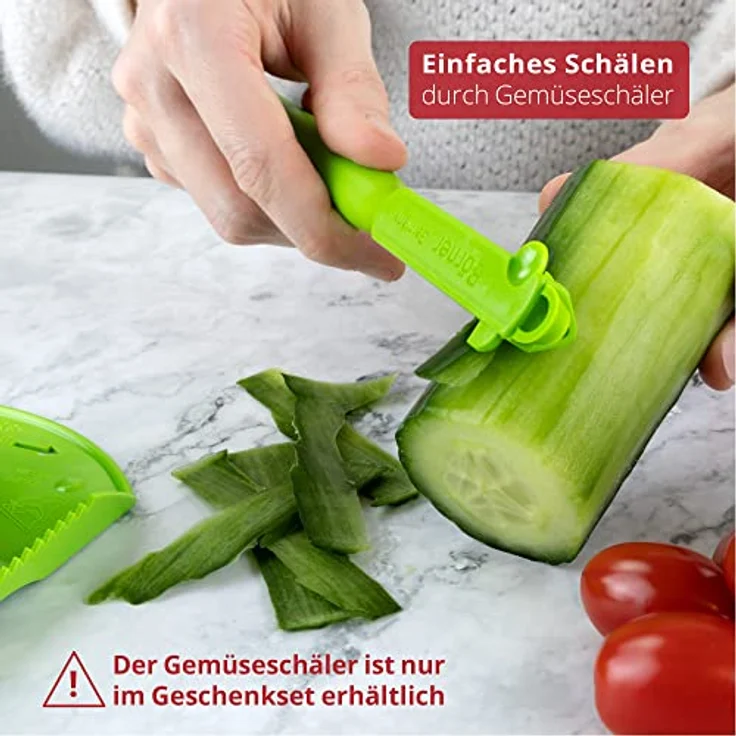 Börner Roko PowerLine Gemüseschneider Set (2-tlg.) • Feiner Streifenschneider für Obst & Gemüse + Fruchthalter • Julienne Schneider • Gemüsehobel • Küchenhobel Set (Grün) – Bild 5