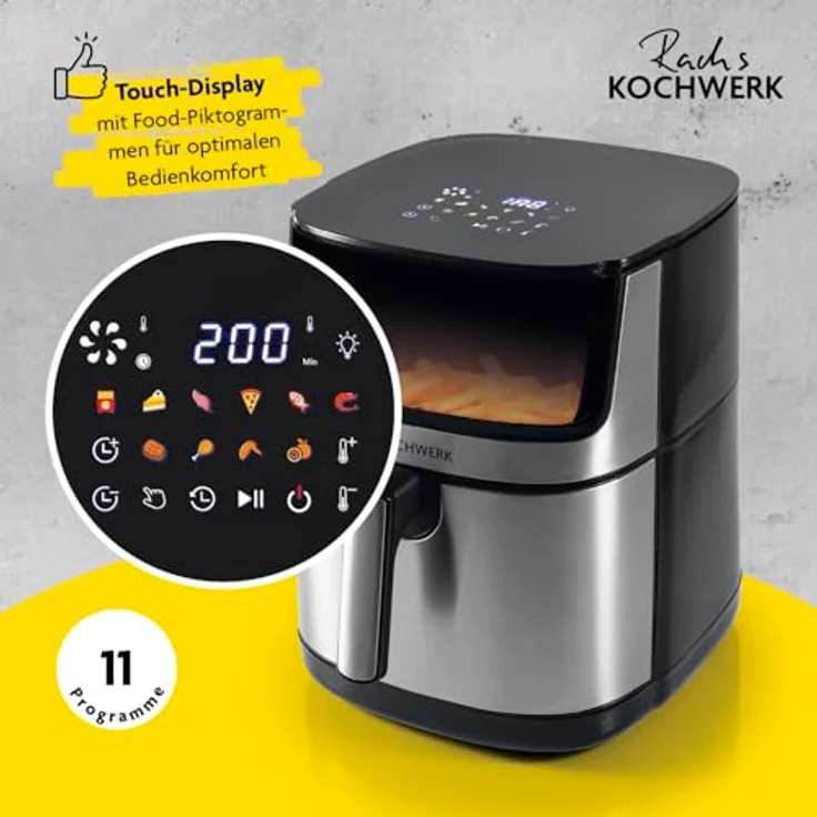 Rachs KOCHWERK Heißluftfritteuse 7,5L, Digitaler Airfryer mit Touchscreen, 10 Programme, fettarm frittieren, 2200W, Antihaftbeschichtung – Bild 4
