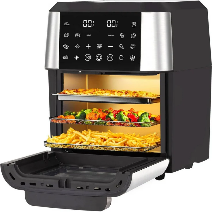Sinaopus Heißluftfritteuse & Mini-Backofen 1280, 11 L XXL, 2000 W, LED-Touchdisplay, 12 Programme, umfangreiches Zubehör
