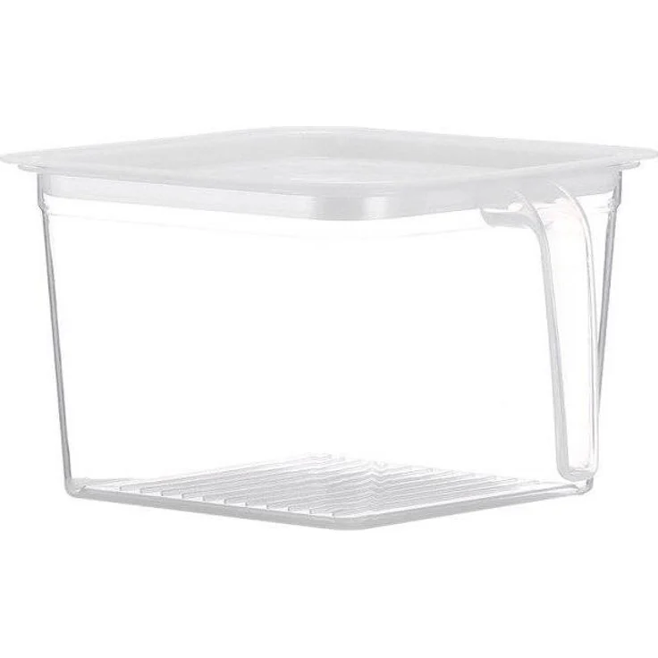 JTI GmbH Kühlschrankbox mit Deckel, transparente Vorratsdose aus lebensmittelechtem Kunststoff, stapelbar, weiß, 16 x 11,5 x 13 cm