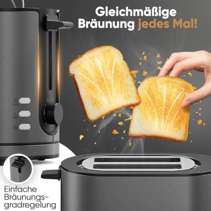 ProfiCook® PC TA 1291, 2-Scheiben-Toaster mit Brötchenaufsatz, mattes Edelstahlgehäuse, 900W, extra breite Toastschlitze, Auftau-Funktion – Bild 3