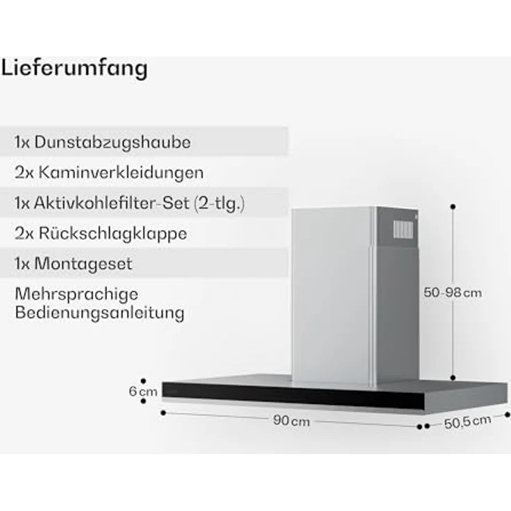 Klarstein Verosteel Dunstabzugshaube 90cm, 881,6 m³/h, A++, Touch-Bedienung, LED-Beleuchtung, Edelstahl & Glas, 3+Boost Stufen, leise, spülmaschinenfester Filter – Bild 8