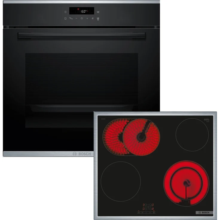Bosch Einbau-Backofen-Set HBA271BB3 + Elektro-Kochfeld PKN645BA2E, 71 l Garraum, Schwarz, mit Pyrolyse-Reinigung und TouchControl
